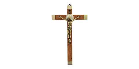 Crocifisso da parete in legno con Cristo in metallo brunito - 25 cm
