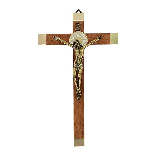 Crocifisso da parete in legno con Cristo in metallo brunito - 25 cm