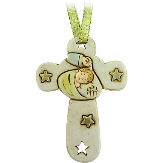 Bomboniera battesimo: Croce in resina con stelle - 8,5 cm