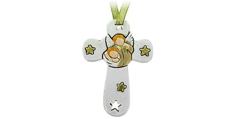 Bomboniera battesimo: Croce in resina bianca con angelo custode - 8,5 cm