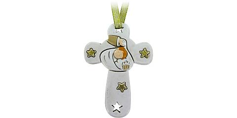 Bomboniera battesimo: Croce in resina bianca con stelle - 8,5 cm