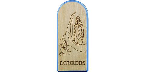 STOCK:Pala apparizione Lourdes in ulivo con profilo azzurro cm 8,5x3,5