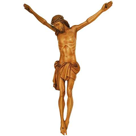 Crocifisso da Parete, Corpo di Cristo in Resina e Croce in Legno a Rifinitura Grezza, Altezza 35 Cm