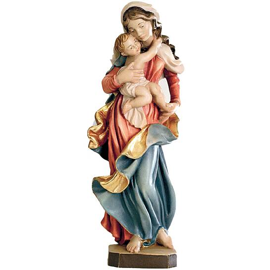 Madonna con Bambino dipinta a mano in legno di acero - 20 cm