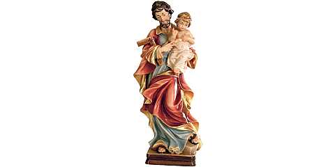 San Giuseppe con bambino dipinto a mano in legno di acero - 20 cm