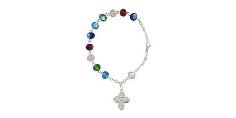 Braccialetto rosario con 11 grani multicolore e croce