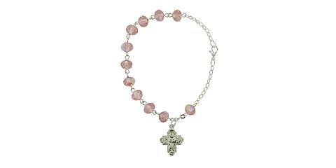 Braccialetto-rosario con 11 grani di colore rosa e croce 