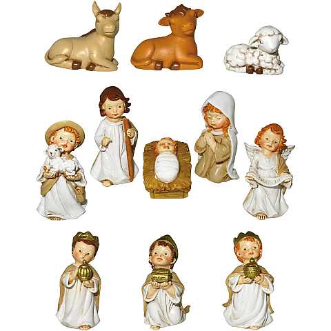 Presepe per Bambini: Set statuine Natività in resina con 11 personaggi fino a 7 cm d'altezza