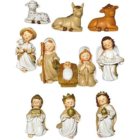 Presepe per Bambini: Set statuine Natività in resina con 11 personaggi fino a 9,5 cm d'altezza