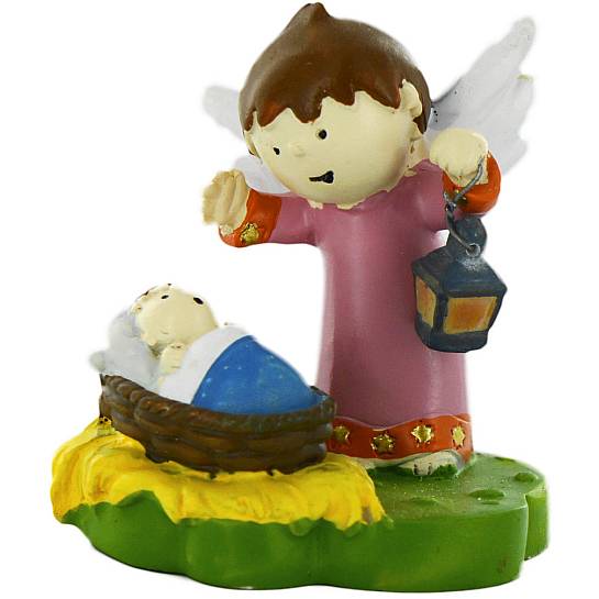 Angelo con Gesù Bambino in resina colorata cm. 5