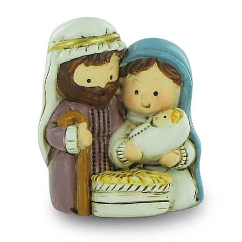 Natività in resina colorata, decorazione natalizia/soprammobile, piccola statuina della Sacra Famiglia, 3 x 3,5 cm