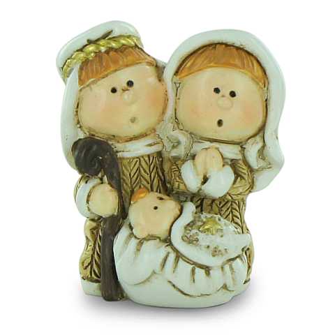 Natività in resina colorata, decorazione natalizia/soprammobile, piccolo presepe con Sacra Famiglia, 3 x 3,5 cm