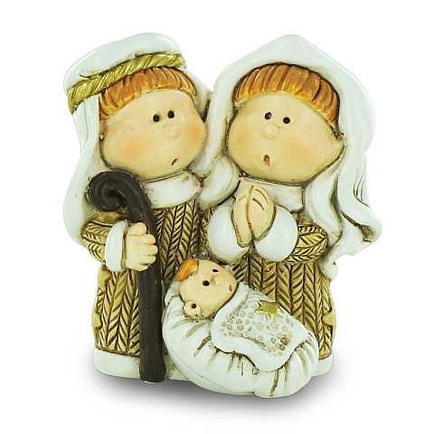 Natività in resina colorata, decorazione natalizia/soprammobile, piccolo presepe con Sacra Famiglia, 5,5 x 6 cm