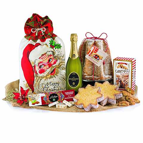 Confezione Regalo ''Santa Claus Pandoro'', Sacco di Babbo Natale con Specialità Gastronomiche Natalizie Gourmet