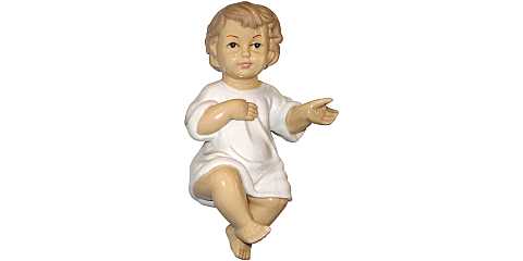 Statua Gesù Bambino Per Presepe, Sdraiato Con Occhi Aperti, Ceramica Lucida, 27 Centimetri