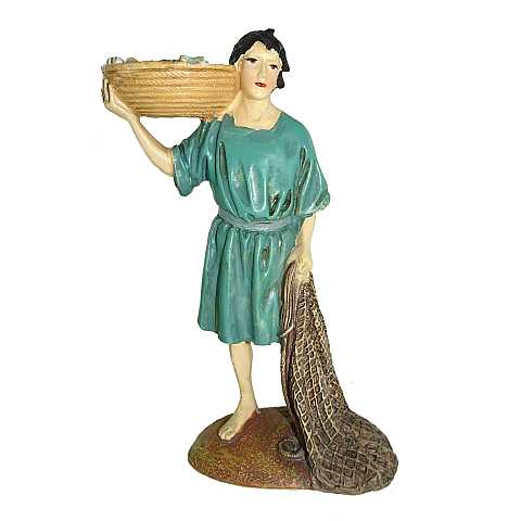 Statuine presepe: Pescatore con rete e cesta linea Martino Landi per presepe da cm 10