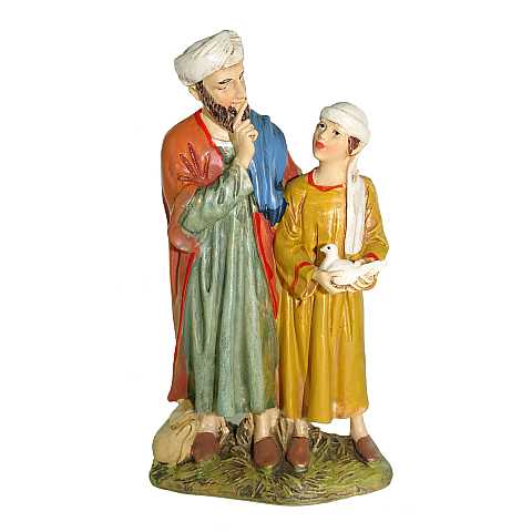 Statuine presepe: Uomo e bambino con colomba linea Martino Landi per presepe da cm 12