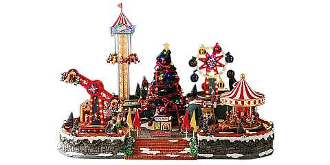 Villaggio Di Natale Con Luna Park, Albero Di Natale E Giostre, Con Movimento, Luci E Musica