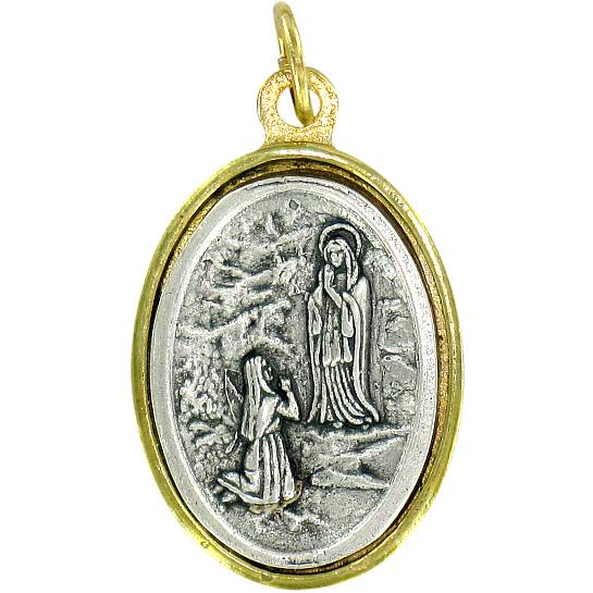 Medaglia Lourdes in metallo bicolore - 2,5 cm