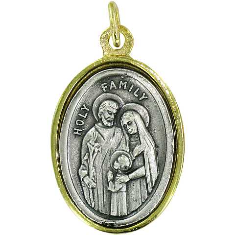Medaglia Sacra Famiglia in metallo dorato e argentato - 2,5 cm