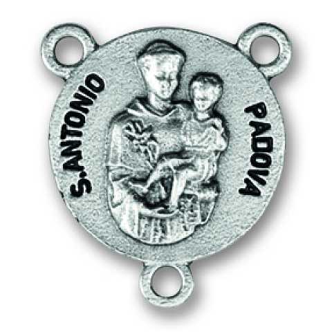Crociera Sant Antonio tonda in metallo argentato con reliquia per rosario fai da te