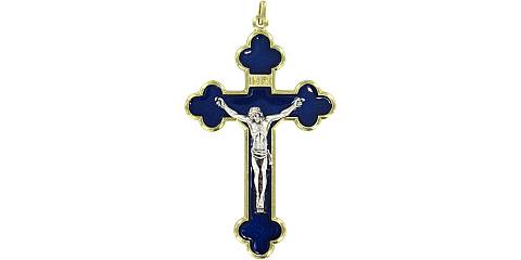 Croce in metallo dorato con smalto blu - 4 cm