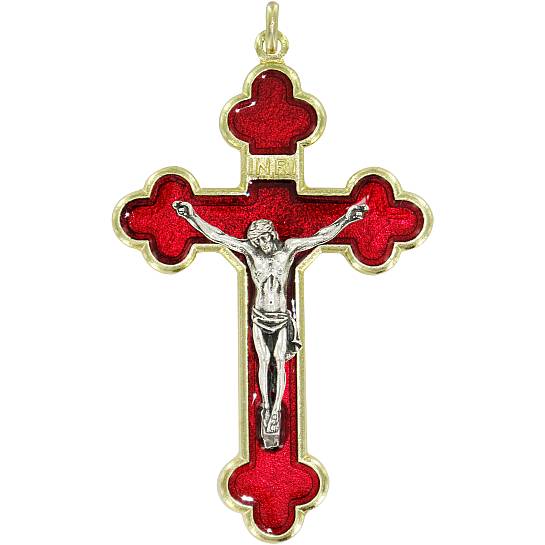Croce in metallo dorato con smalto rosso - 4 cm