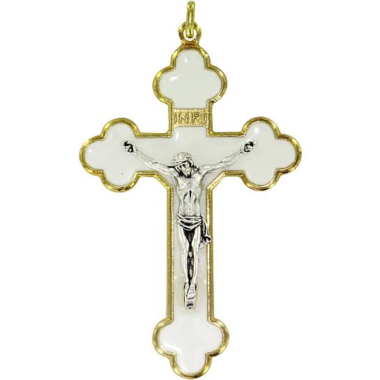 Croce in metallo dorato con smalto bianco - 8,5 cm
