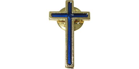 STOCK: Croce distintivo metallo dorato con smalto blu - 3 cm