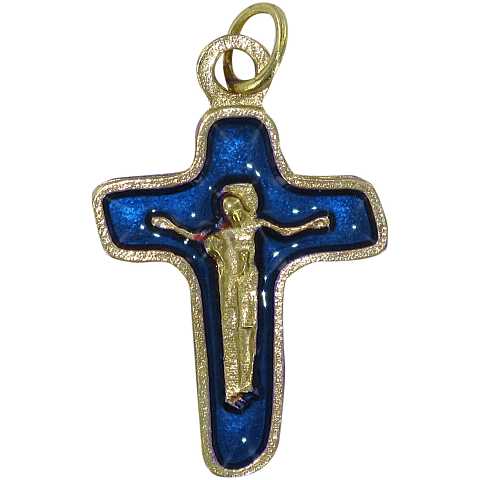 STOCK: Croce in metallo dorato con smalto blu - 2,6 cm