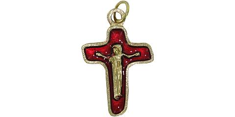 STOCK: Croce in metallo dorato con Cristo e smalto rosso - 2,6 cm
