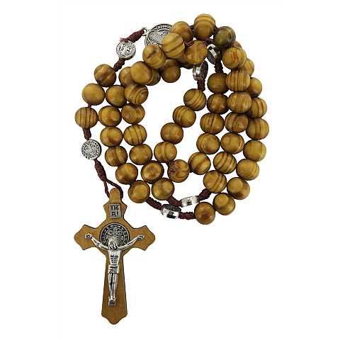 Rosario di San Benedetto in legno d'ulivo, rosario cattolico con medaglia, fatto a mano da Gerusalemme