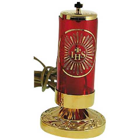Lampada rossa su base in ottone dorato - Ø 10 x 14 cm 