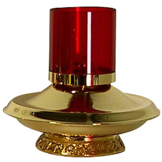 Lucerna in metallo dorato con vetro rosso - Ø 20 x 18 cm 