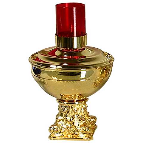 Lucerna con base in metallo dorato e vetro rosso - 16x23 cm