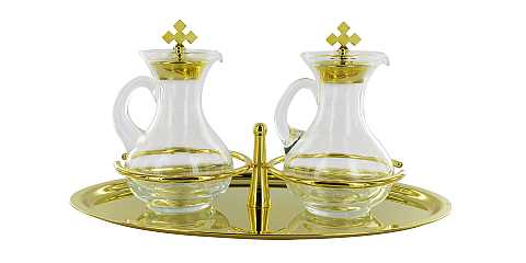 Ampolline in vetro con vassoio in ottone dorato - 100 cc 