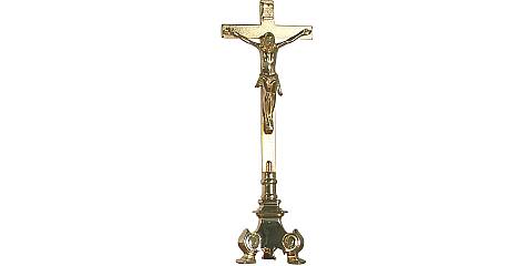 Croce da altare in ottone su base Barocca - 43 cm