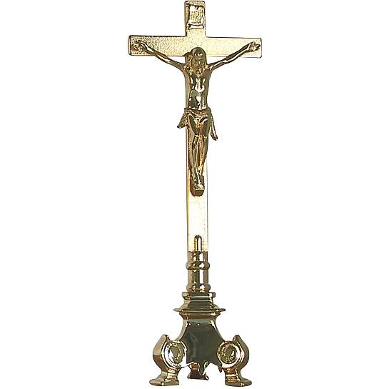 Croce da altare in ottone su base Barocca - 43 cm