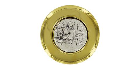 Teca eucaristica ostie in ottone dorato con placca ultima cena -  Ø 7,5 cm 