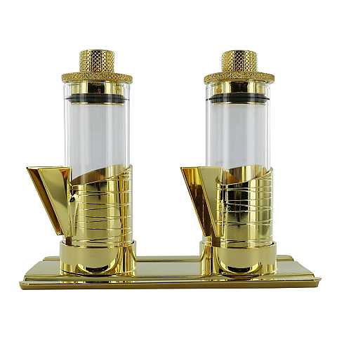 Ampolline e vassoio in vetro con coperchi in ottone dorato - 100 cc