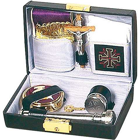 Astuccio ( kit celebrazione messa) con tre vasetti vintage