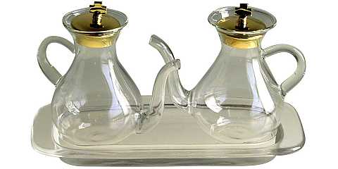 Ampolline e vassoio in vetro con coperchio in ottone dorato - 100 cc