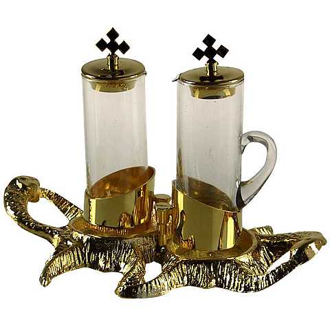 Astuccio ( kit celebrazione messa) con 3 vasetti altare dorati