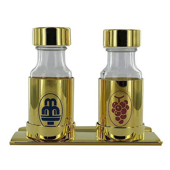 Ampolline / Bottiglie acqua e vino con vassoio oro