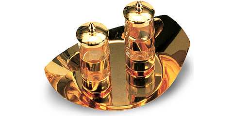 Ampolline in vetro con tappo e vassoio dorato - 100 cc