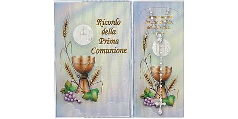 Bomboniera Comunione: Libretto ricordo della Prima Comunione con rosario, testi in italiano