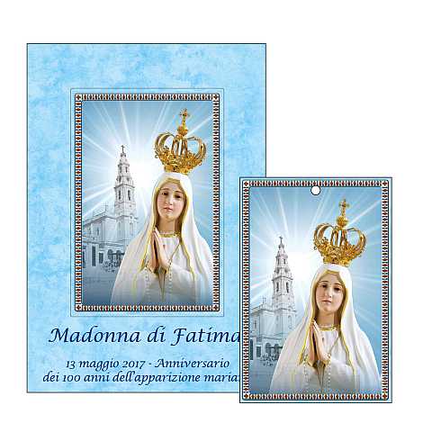 Biglietto fustellato con tavoletta Madonna di Fatima in italiano