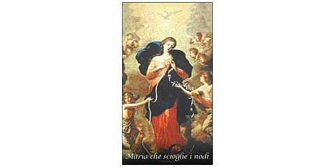 Immaginetta di Maria che scioglie i nodi con preghiera - 5,8 x 10,3 cm
