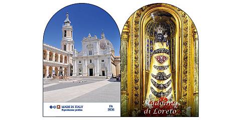 Immagine doppia Santuario e Madonna di Loreto a forma di cupola cm 4,6 x 6,9
