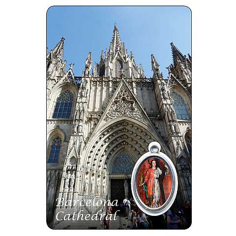 Card  Cattedrale di Barcellona con medaglia di Santa Eulalia cm 5,5 x 8,5-inglese